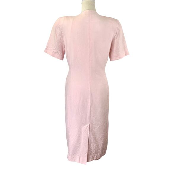 Vintage 90s Statement Lapel Midi Dress Pink Charter Club Linen Blend Secretary - Picture 7 of 7